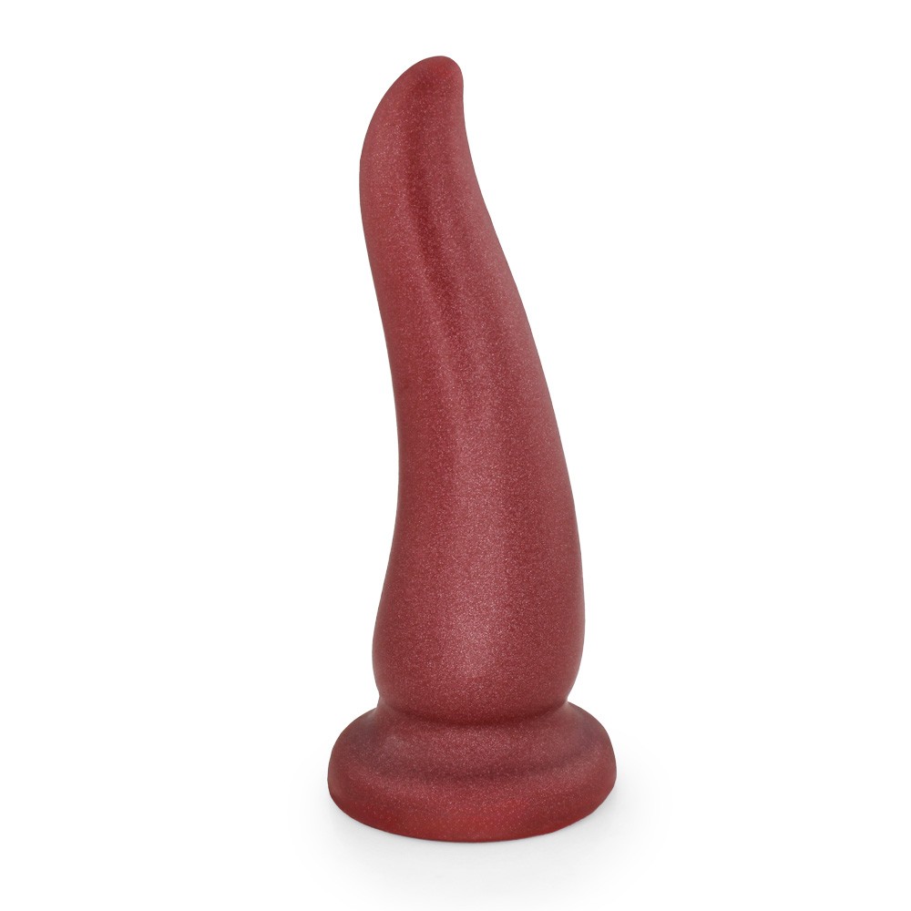 Plug Anal Grande Tongue vermelho em vista lateral mostrando a curvatura e a base de seguran�a