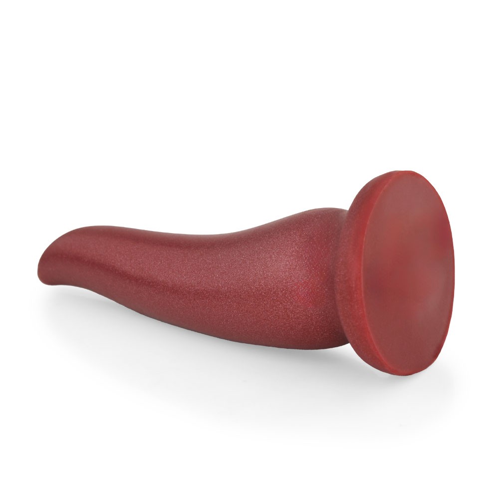 Plug Anal Grande Tongue vermelho em vista inferior mostrando a base de seguran�a arredondada e a superf�cie granular do PVC flex�vel