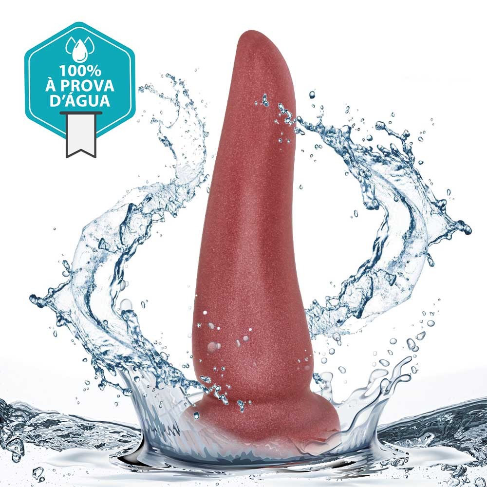 Plug Anal Grande Tongue vermelho em vista inclinada lateral mostrando a curvatura e a ponta c�nica para inser��o