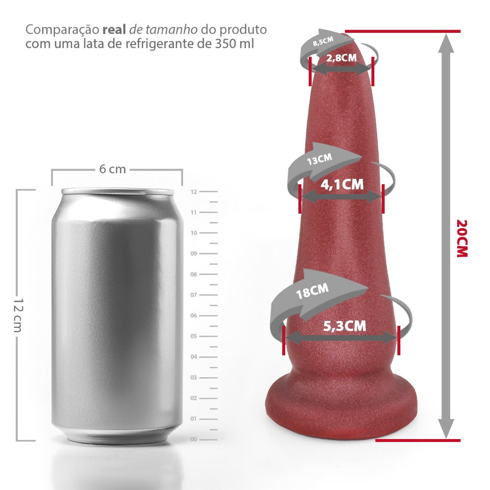 Plug Anal Grande Tongue vermelho em vista lateral com foco na curvatura e na parte mais larga do corpo