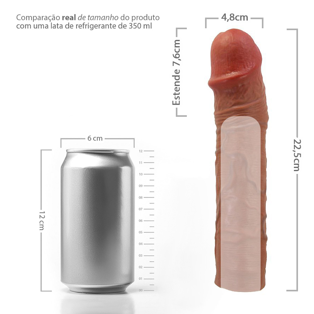 Perspectiva geral da Capa Peniana Cyberskin Chelsea M, mostrando as propor��es e o formato ergon�mico.