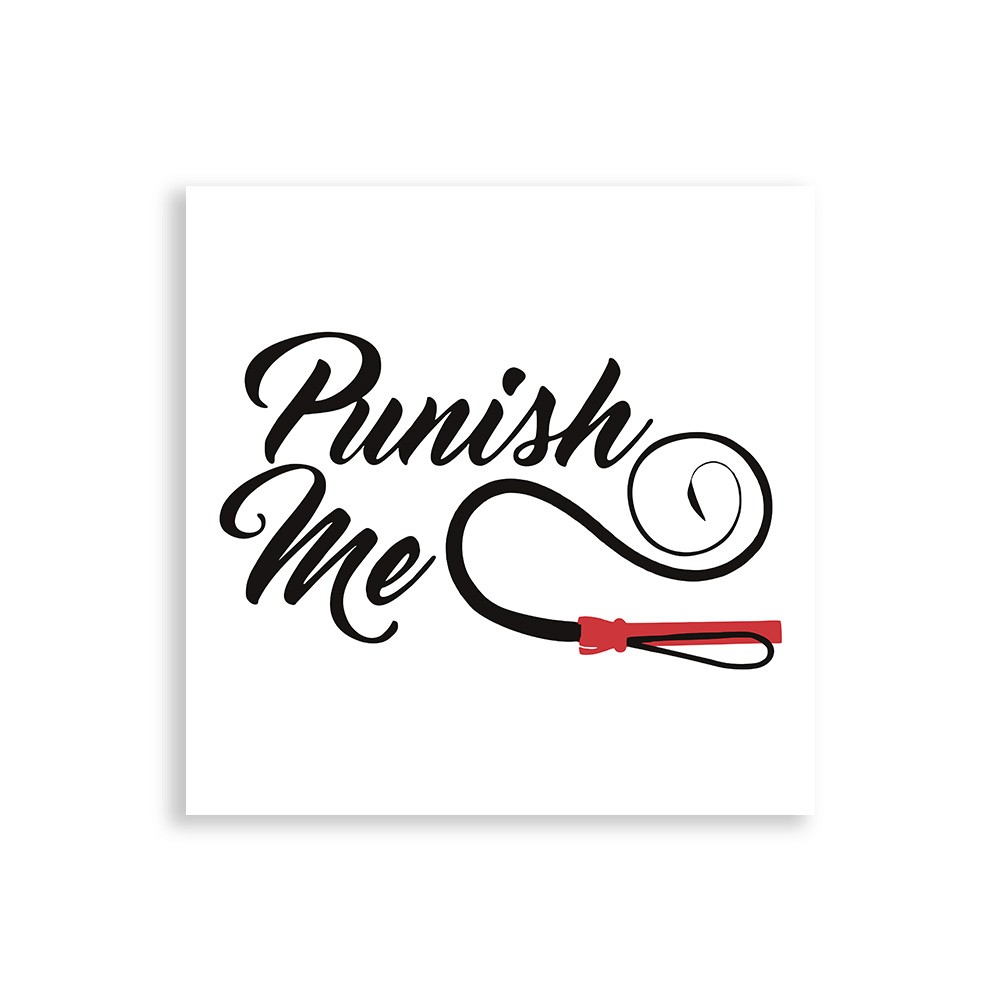 Tatuagem Tempor�ria Sensual Sexy Punish ME Preta em close-up, destacando a frase e o chicote