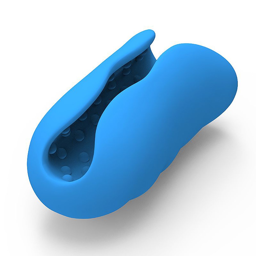 Masturbador Masculino Textura Utopia Azul em perspectiva, exibindo a flexibilidade do material e a curvatura do design
