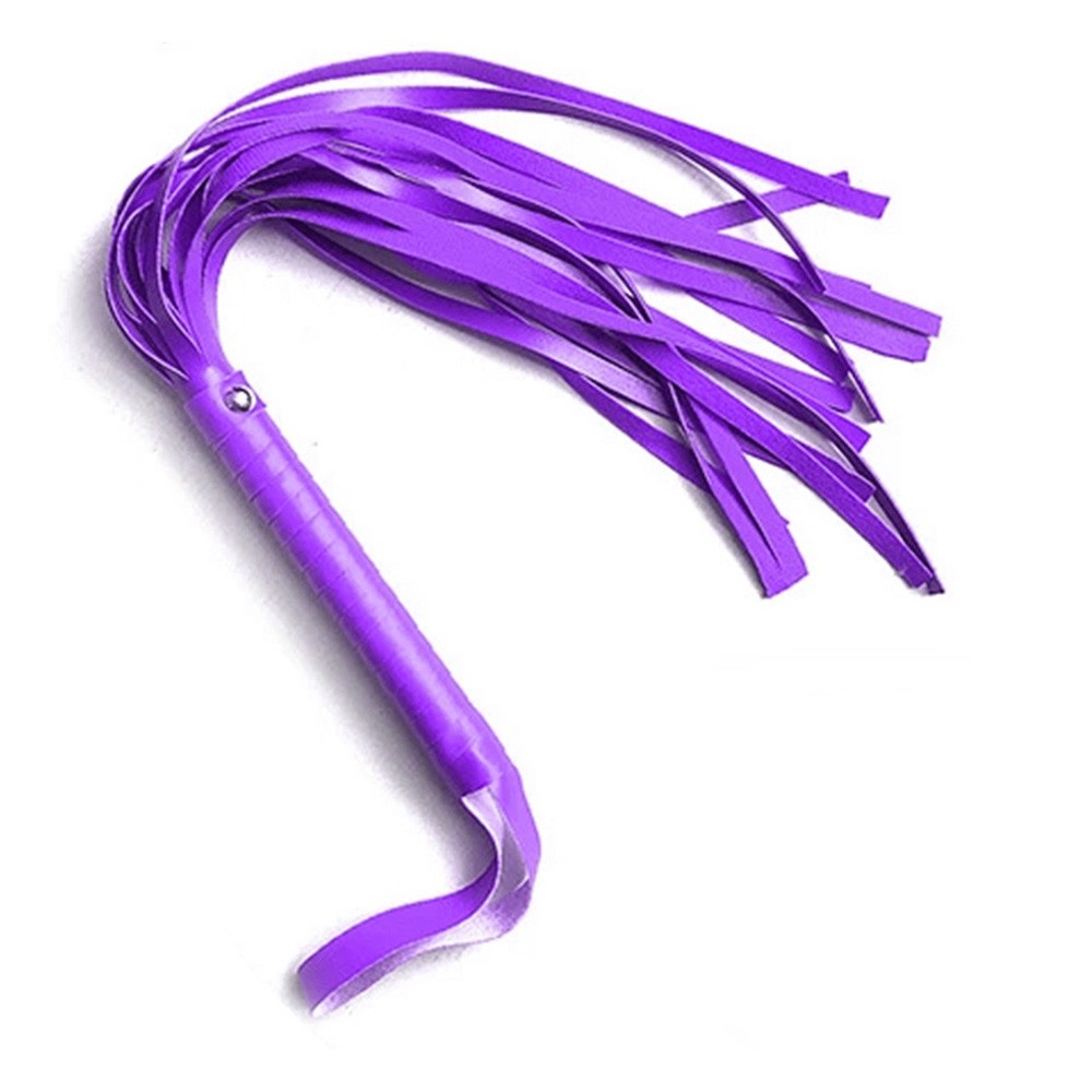 Flogger roxo em couro falso, com cabo ergon�mico, para brincadeiras sensuais do kit bondage