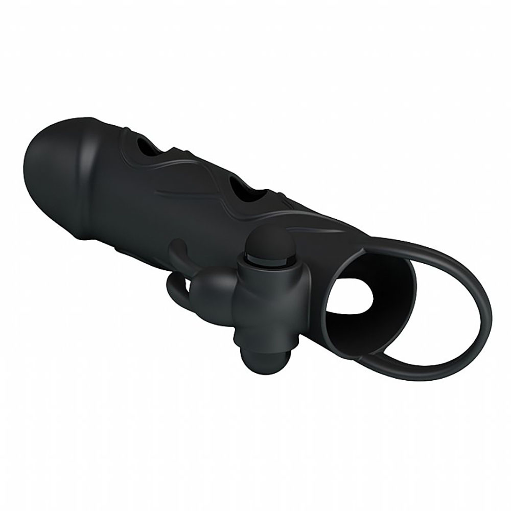 Capa Peniana com Vibrador em Silicone Preto - Vista do estimulador para clit�ris