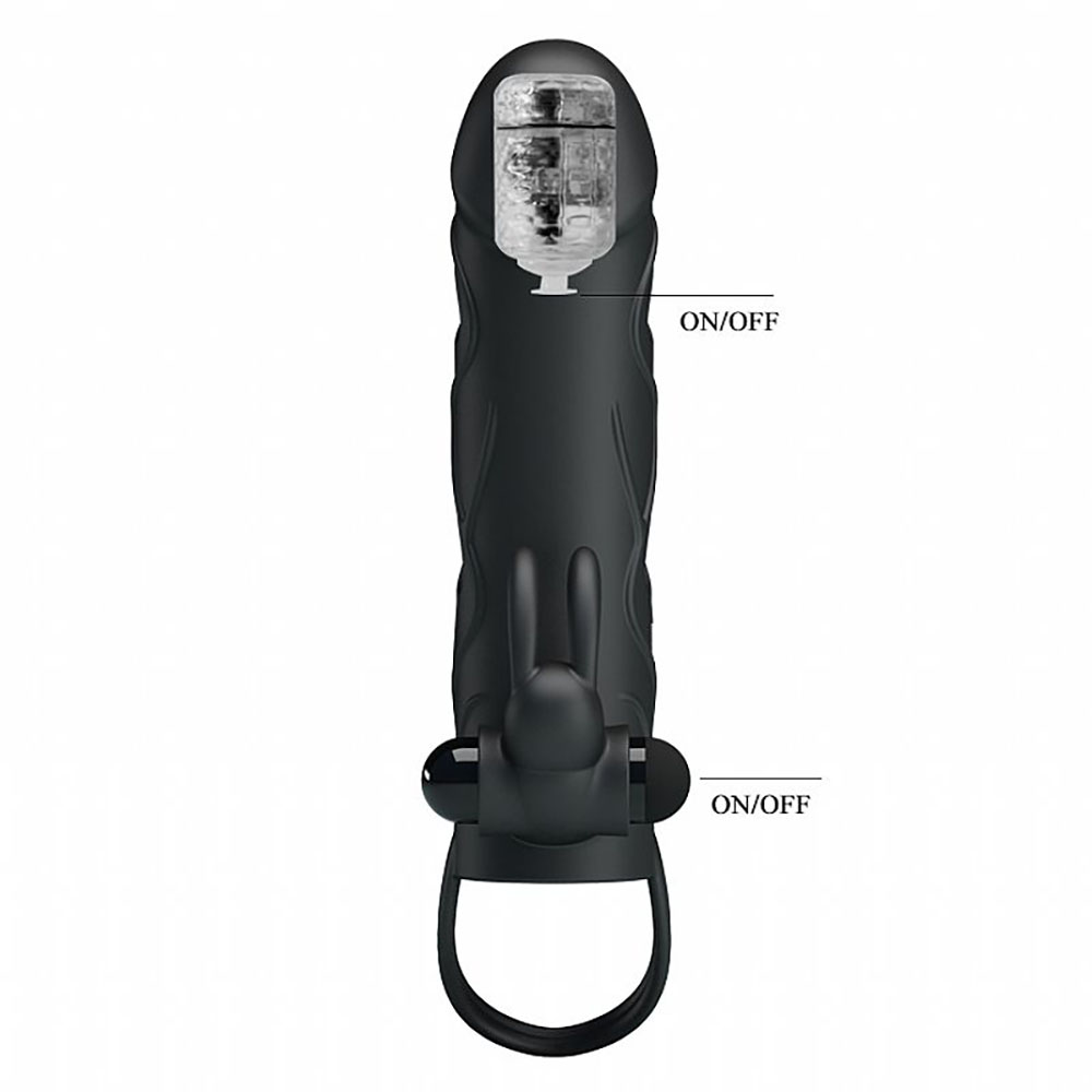 Capa Peniana com Vibrador em Silicone Anel para Escroto E Estimulador para Clit�ris 14 x 3,3cm Preto - vista da parte interna da capa