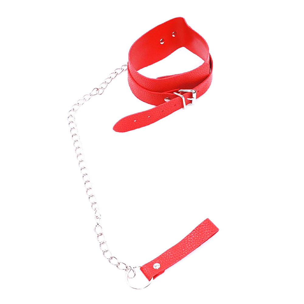 Algema vermelha para pulso ou tornozelo, com fivela de ajuste e corrente met�lica para conex�o, parte do kit bondage