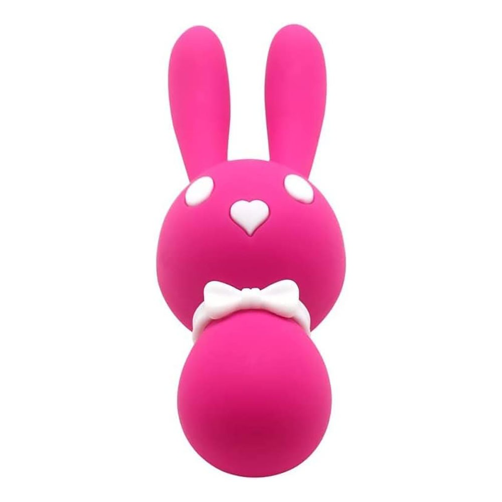Vibrador Discreto Coelho em Silicone Recarreg�vel, vista frontal detalhando as orelhas, olhos e nariz de cora��o brancos