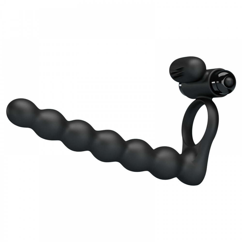 Anel Peniano para Dupla Penetra��o com 10 Vibra��es Sheath III Preto vista lateral com detalhe do vibrador