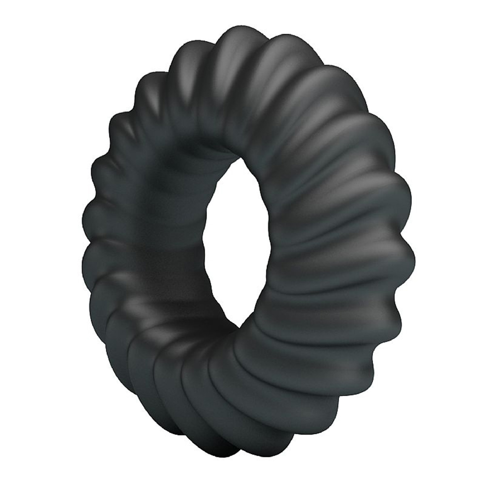 Anel Peniano em Silicone Texturizado Fitz Preto - Vista lateral do anel de silicone flex�vel