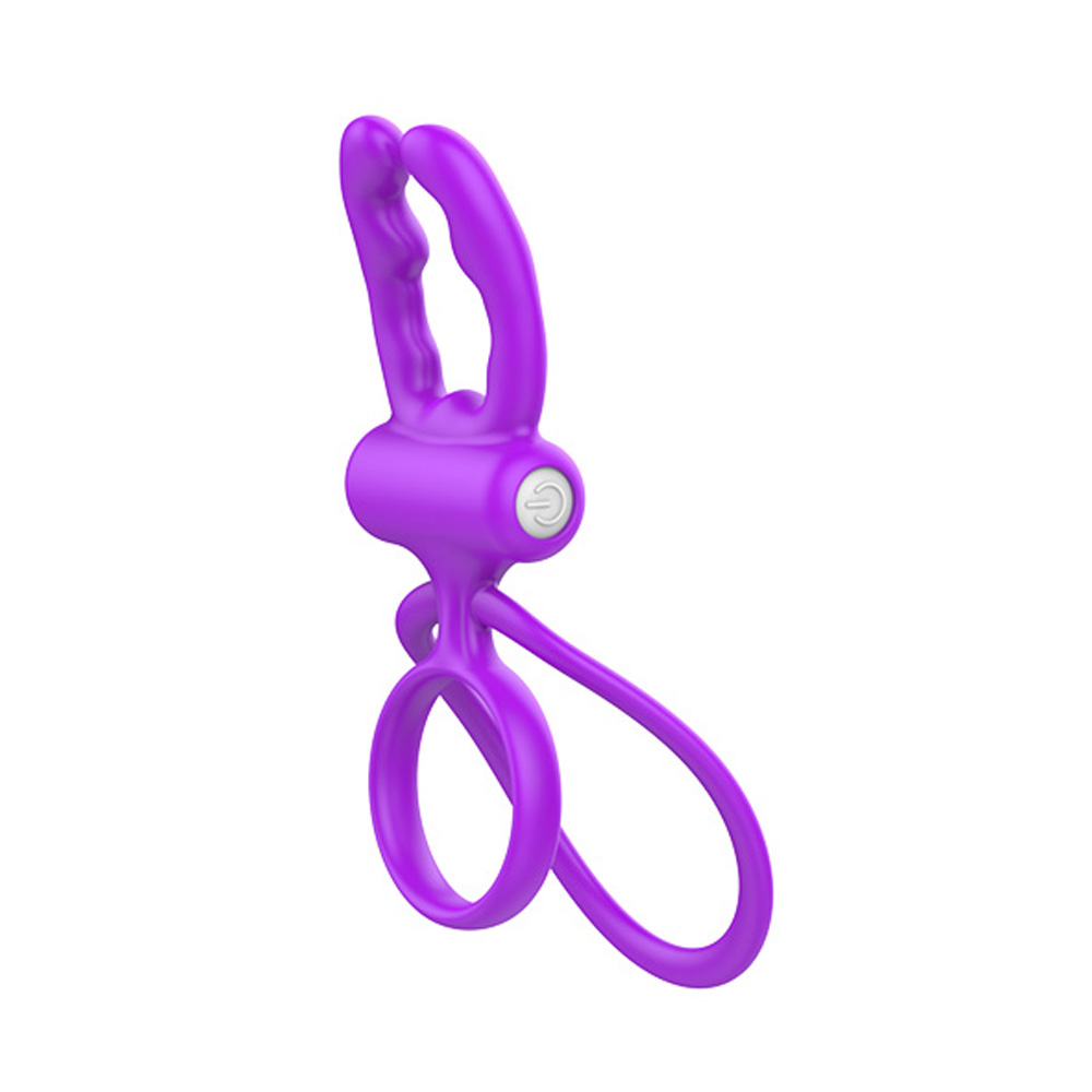 Anel Peniano Vibrat�rio com Argola Testicular Roxo - vista lateral com bot�o de ligar/desligar
