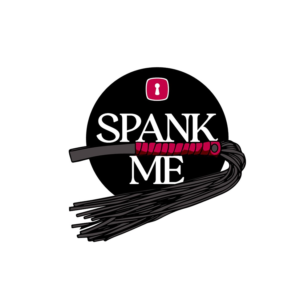 Tatuagem tempor�ria Spank ME preta, vista em close da arte com frase e palmat�ria