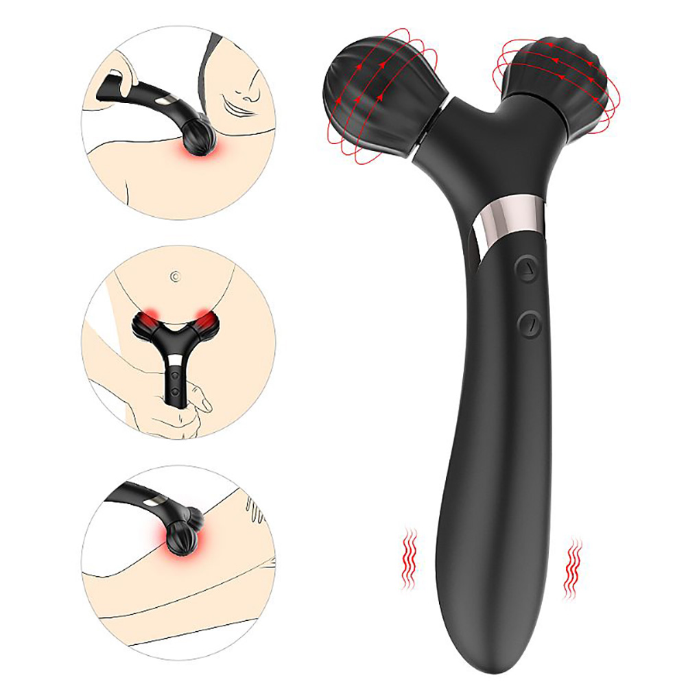 Ilustra��es de uso pr�tico do Massageador Twig Preto em �reas-chave do corpo