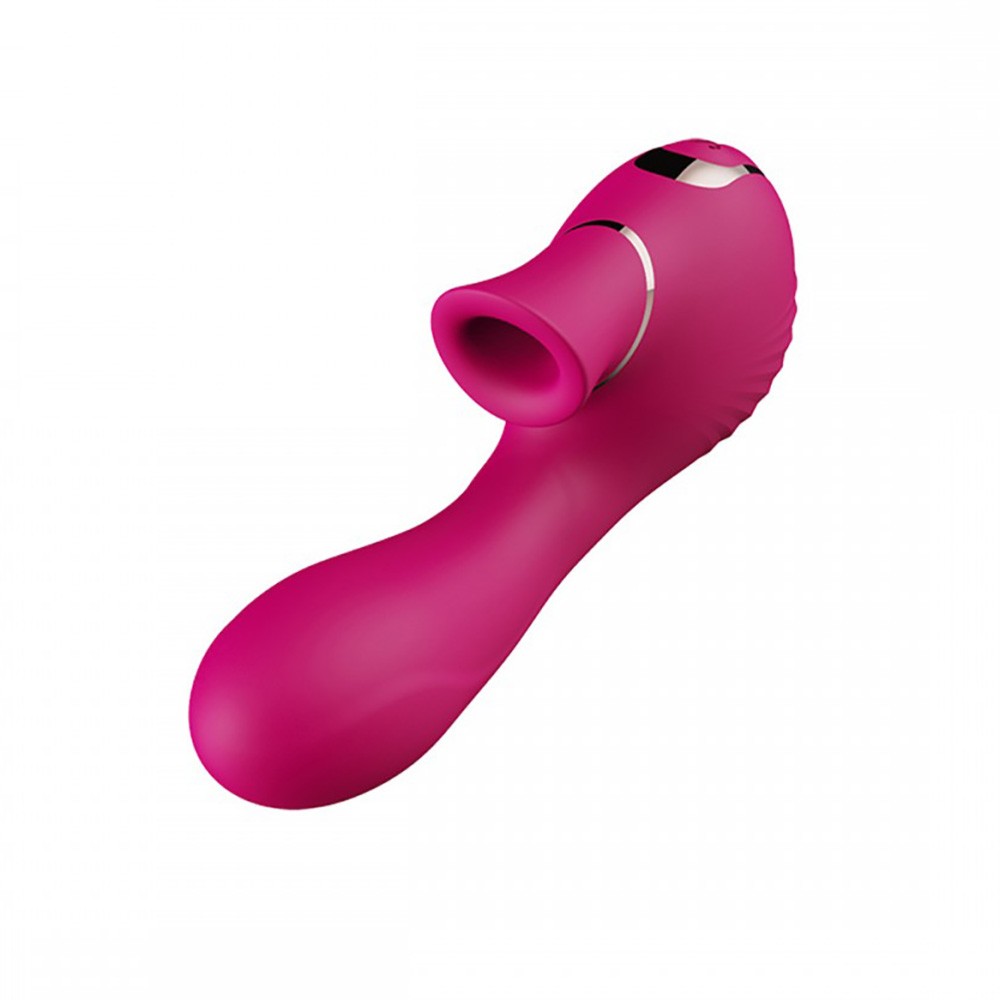Vibrador Duplo em Silicone Pink com a ventosa de suc��o em destaque