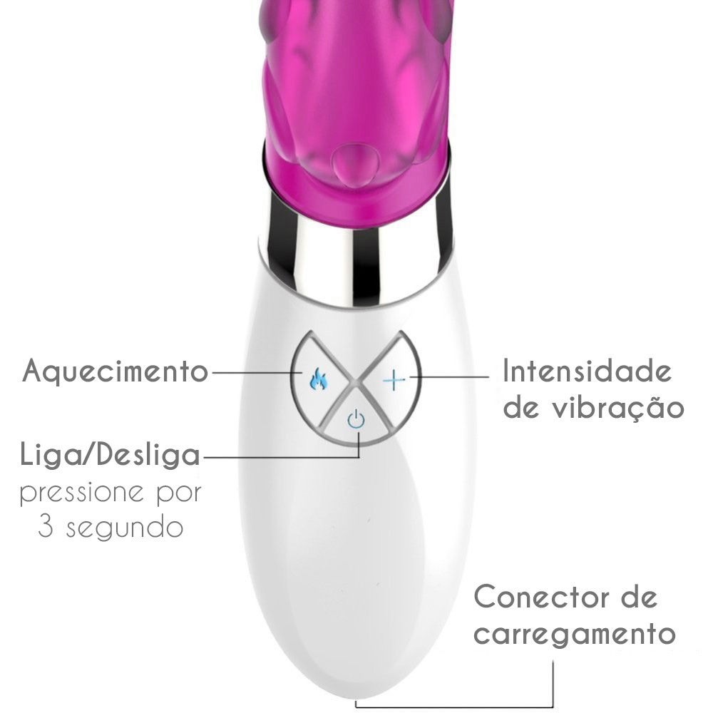 Vibrador Rabbit Rotativo Haloy com 6 Modos de Vibra��o e Rota��o Pink - Detalhe da ponta vibrat�ria, focando na textura e curvatura para o ponto G