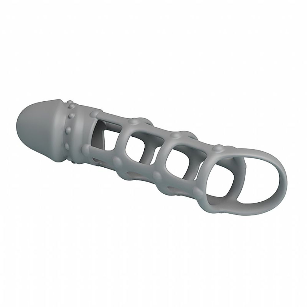 Capa Peniana Penis Sleeve com Ball Strap em Silicone Preto com foco na textura macia e o acabamento aveludado