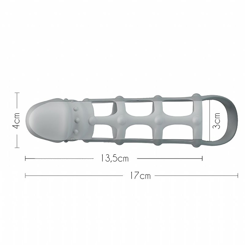 Capa Peniana Penis Sleeve com Ball Strap em Silicone Preto detalhe do anel escrotal (ball strap) acoplado, garantindo o ajuste seguro
