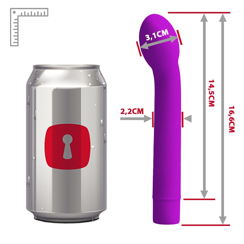 Vibrador Ponto G Pretty Love Logan Roxo em detalhe, com foco na textura do silicone e base do produto