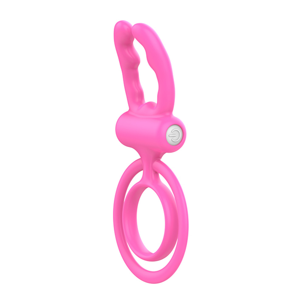 Anel Peniano em Silicone com Argola Testicular com Vibra��o Rosa - vista em �ngulo do bot�o de vibra��o