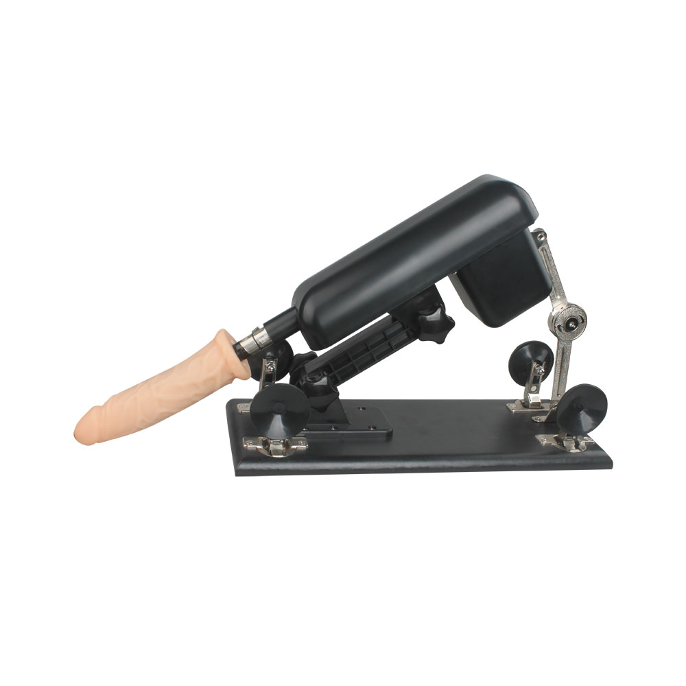 M�quina de Sexo El�trica Bivolt Fucking Machine com p�nis e plug, vista lateral da m�quina em movimento