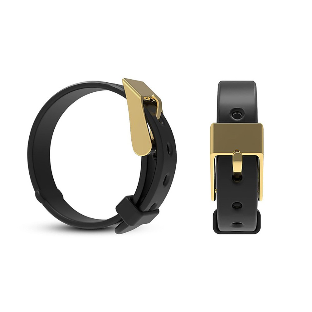 Anel Peniano em Silicone Choker Preto com fivela dourada, vista frontal e lateral
