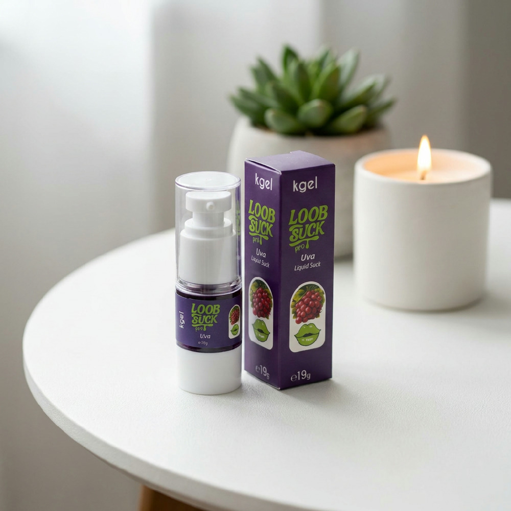 Gel Vibrador L�quido Beij�vel LoobSuck Aroma de Uva 19ml em ambiente �ntimo com vela e planta