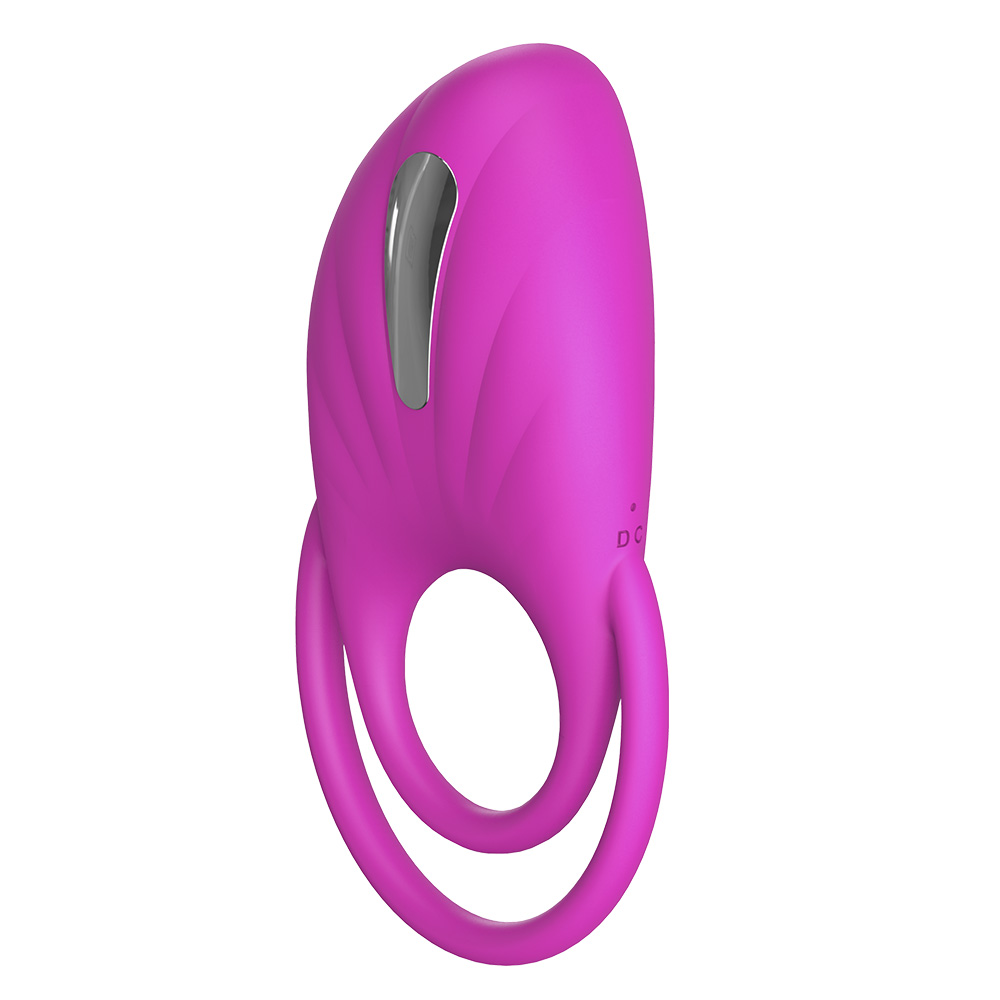 Anel Peniano e Escrotal Recarreg�vel via USB em Silicone com 36 Vibra��es Harrison Pink | Vista lateral do anel peniano e escrotal rosa, mostrando o bot�o de fun��o e o acabamento liso