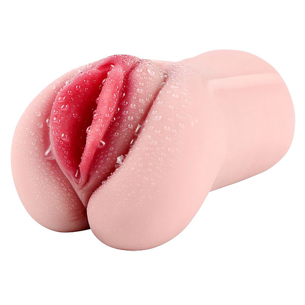 Masturbador Vagina Cyberskin Cervix Girl Bege com gotas de �gua na entrada, vista frontal