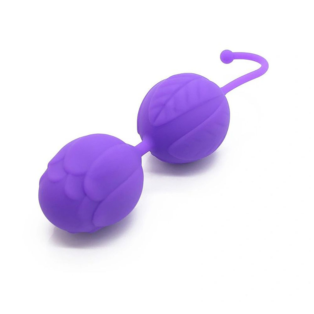 Bolas BenWa para Pompoarismo em Silicone e ABS Roxo com design de folhas, em fundo branco