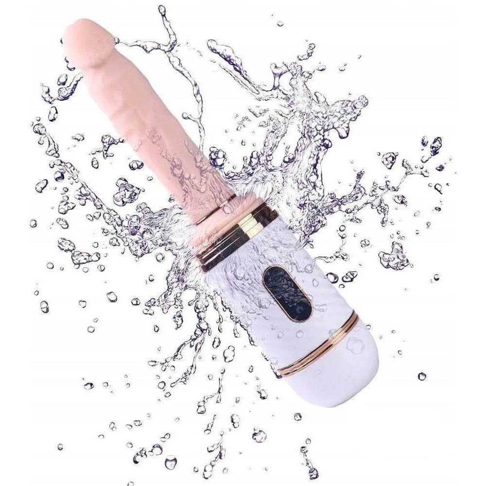 Componentes da m�quina de sexo Cyclone Bege, com corpo principal, dildo rosado e controle remoto sem fio