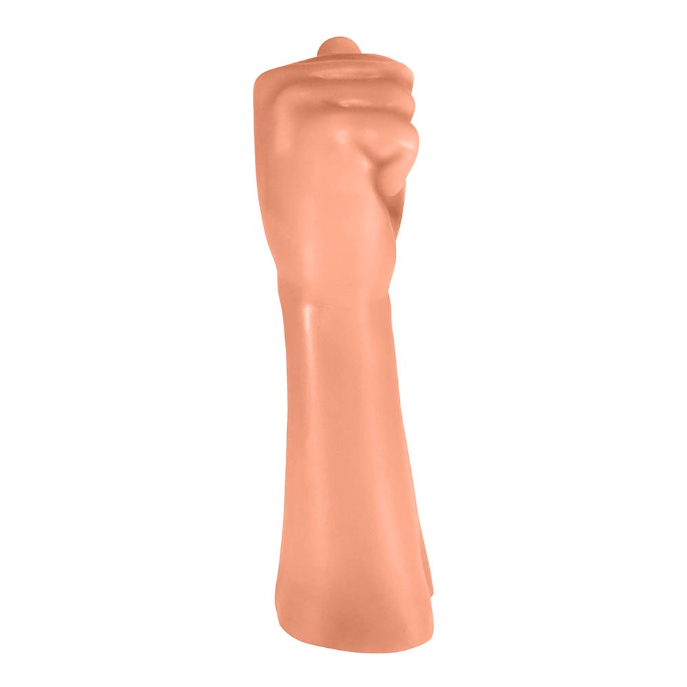 Vista lateral direita do penetrador para fisting, evidenciando o design alongado e a curvatura suave do punho