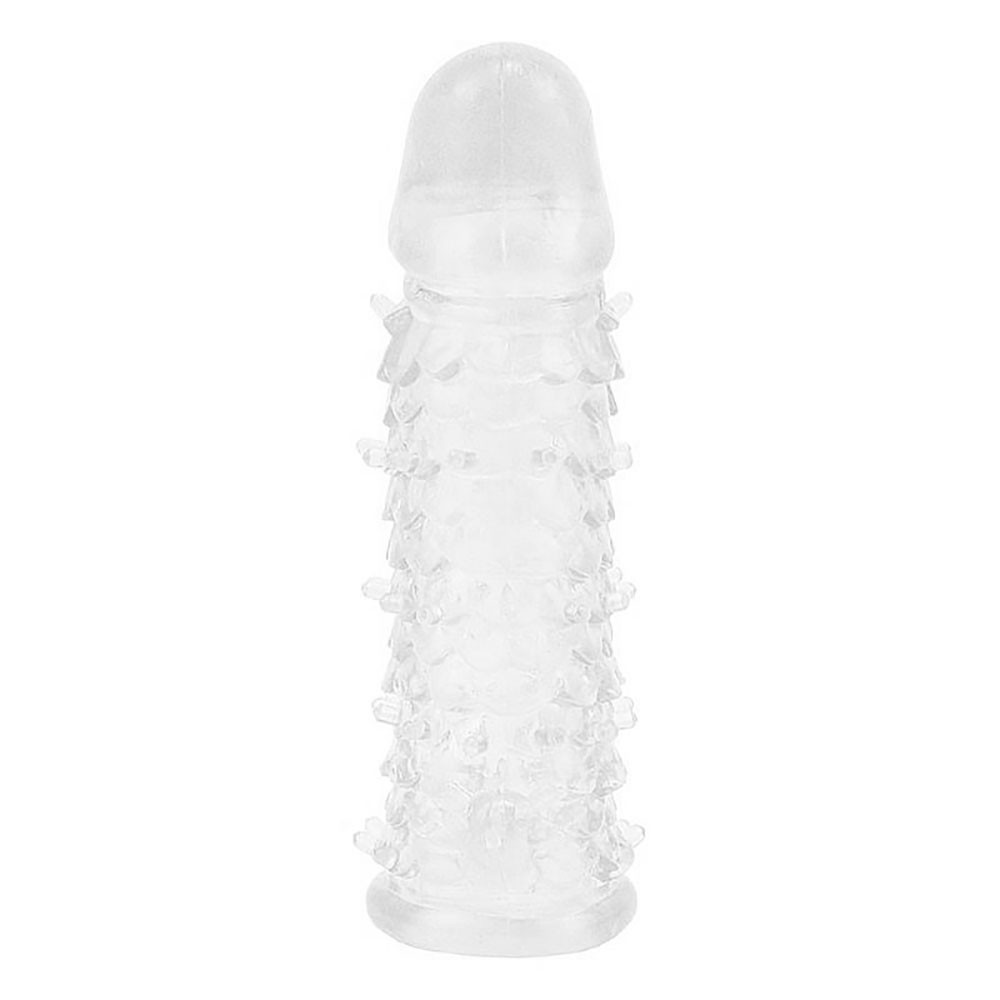 Capa Peniana Jelly Transparente com N�dulos Massageadores, vista frontal detalhando a textura e o formato.