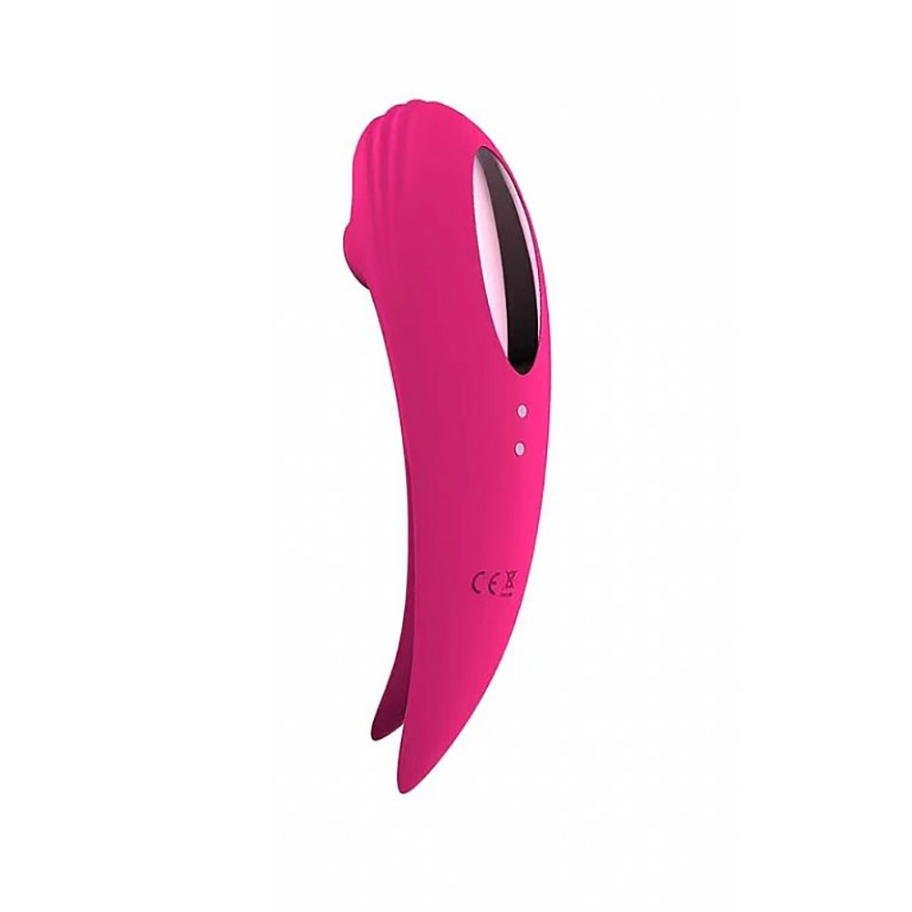 Vibrador para Clit�ris em Silicone Recarreg�vel Rosa - Vista Lateral Superior com Detalhe do Carregamento
