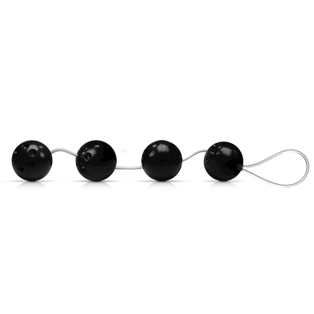 produto - Vista lateral do conjunto de 4 bolinhas tailandesas pretas com cord�o, indicando design para pompoarismo