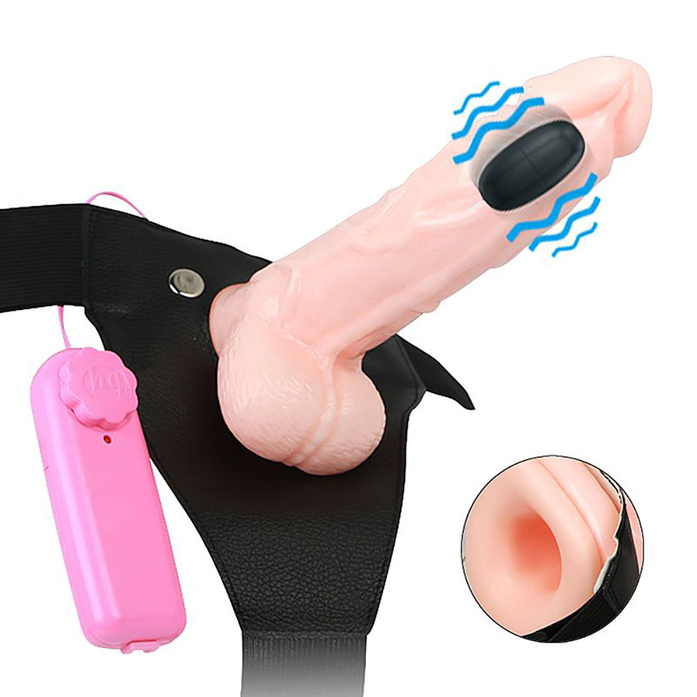 Cinta Peniana com Capa Extensora com Escroto e Vibrador Multivelocidade 17x3,5cm Bege - textura e material da capa