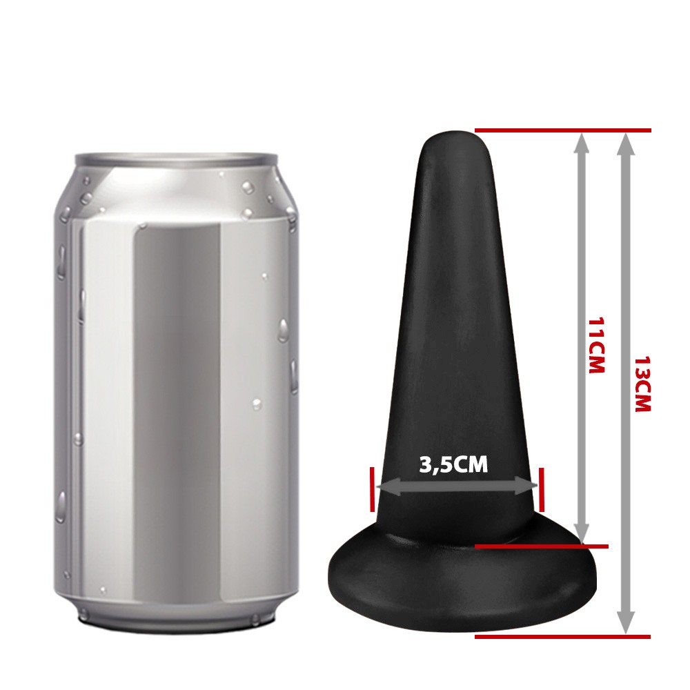Plug Anal Cone de PVC Flex�vel Preto, vista detalhada da base, real�ando a espessura e o design para seguran�a