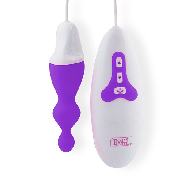 Plug anal vibrat�rio lil�s em silicone m�dico, controle com fio, vista lateral