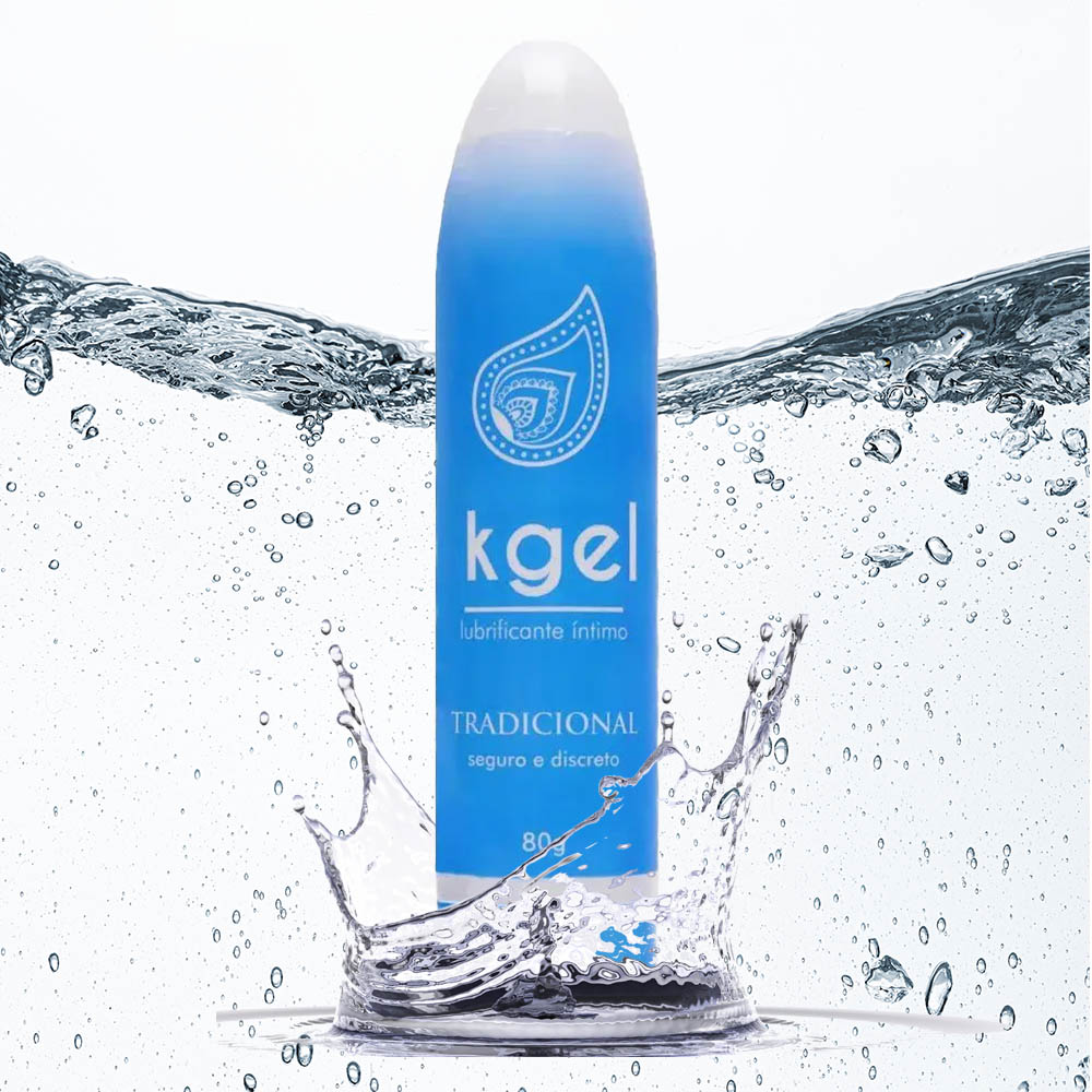 Frasco do Gel Lubrificante �ntimo Kgel 80ml em vista frontal, destacando o r�tulo com a marca e a descri��o 'Lubrificante �ntimo Tradicional Seguro e Discreto'