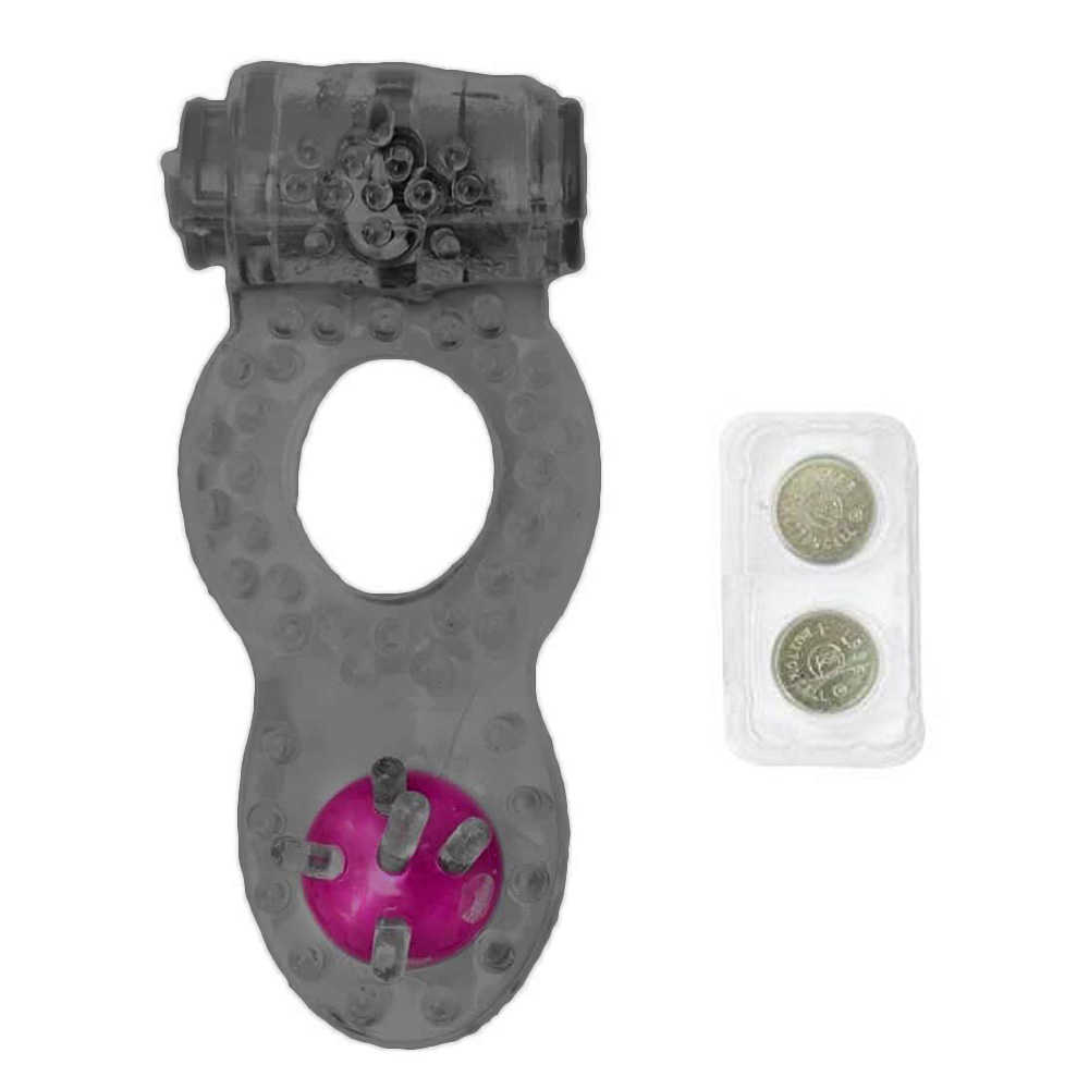 Anel Peniano Duplo com Vibrador e Estimulador Anal Fum� em vista frontal do vibrador, destacando as texturas