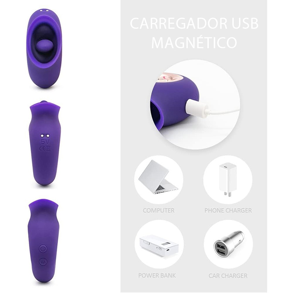 Vibrador para Clit�ris em Silicone Recarreg�vel Roxo - com detalhe de funcionamento e partes internas
