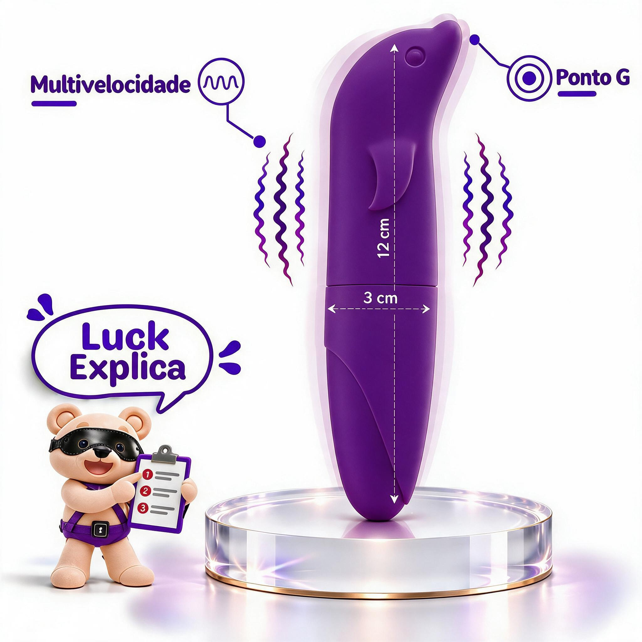 Vista lateral do Vibrador Ponto G em Pl�stico R�gido com Formato de Golfinho Roxo