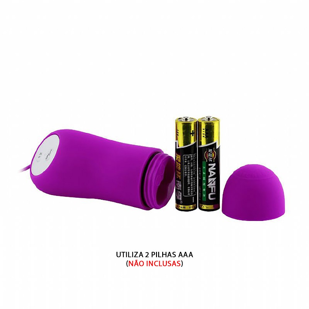 Vibrador Bullet em ABS Aveludado Pink, mostrando o compartimento de pilhas do bullet e duas pilhas AAA.