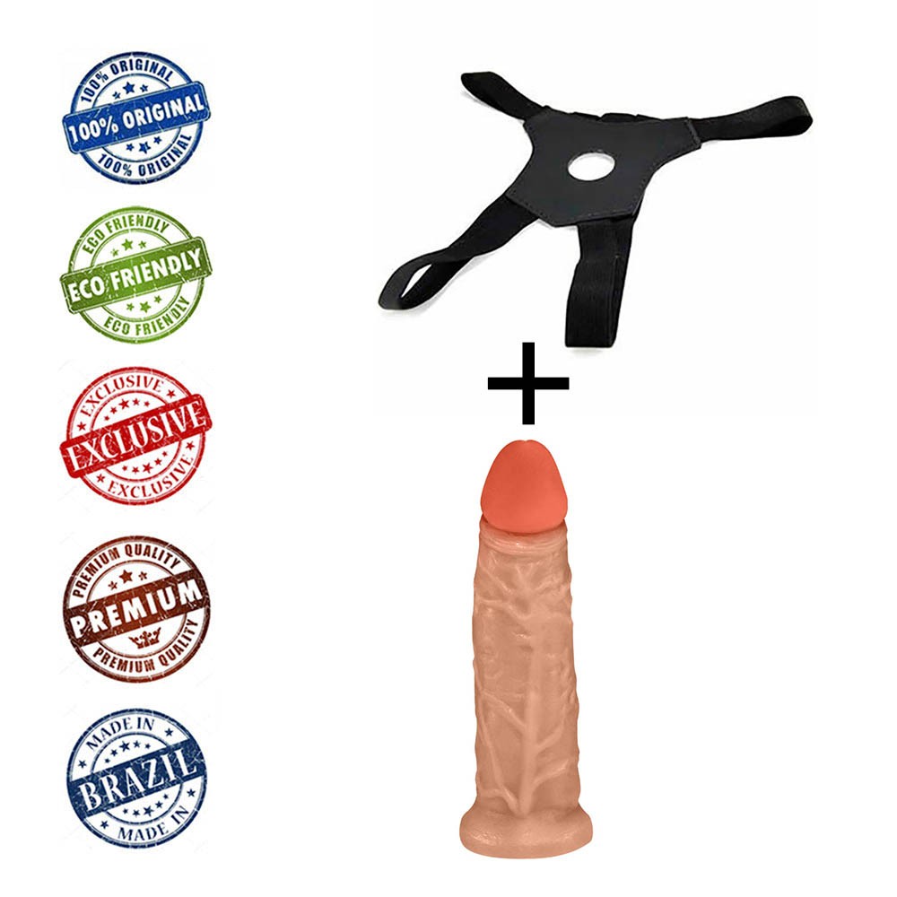 Detalhe do p�nis real�stico bege da cinta, mostrando textura e a ponta levemente torta