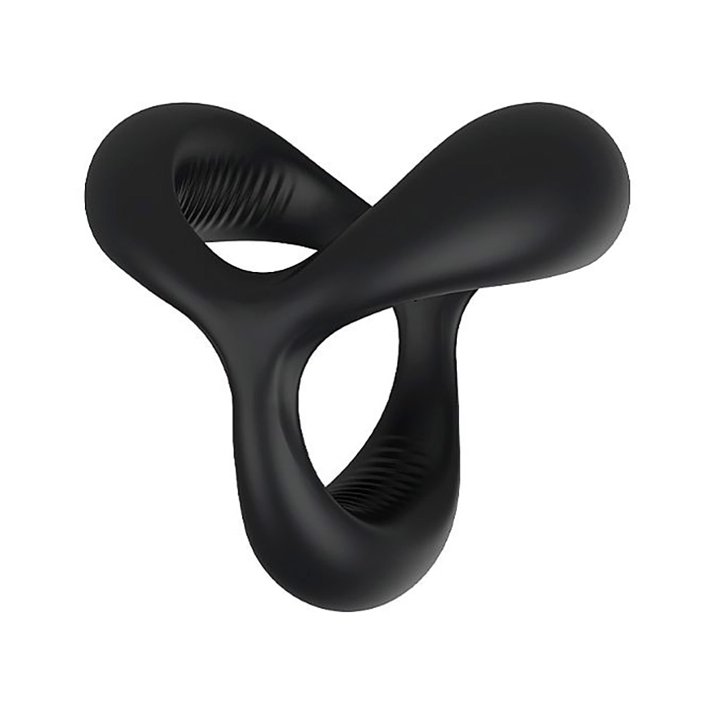 Anel Peniano Black Rider em silicone preto, vista lateral, real�ando o formato org�nico