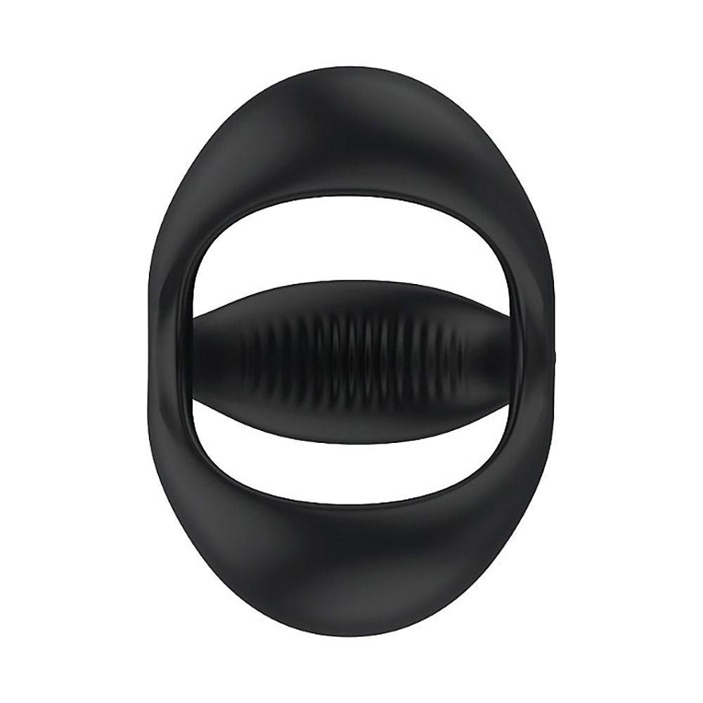 Anel Peniano Black Rider em silicone preto, vista superior destacando a flexibilidade e o design adapt�vel
