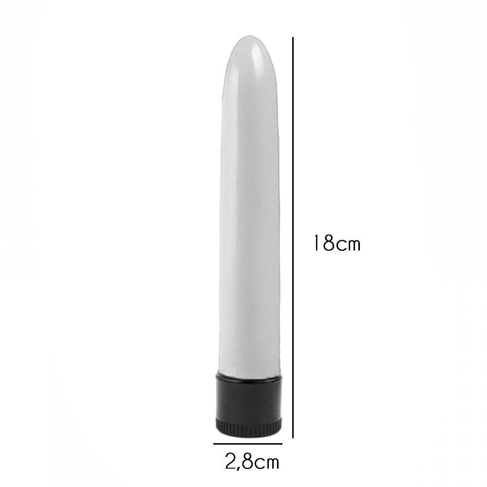 Vibrador Personal Liso Multivelocidade 18 x 2,8cm Branco com medidas detalhadas
