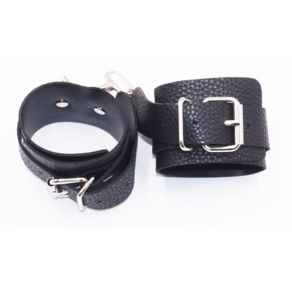 Kit Bondage com 6 Itens Preto - Conjunto de algemas para pulsos e tornozelos com fivelas ajust�veis e rebites prateados