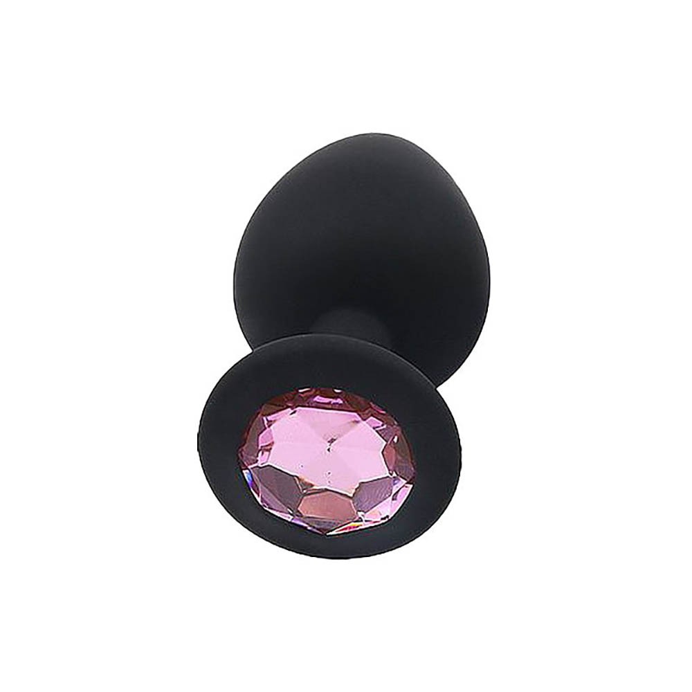 vista lateral do plug anal joia em silicone evidenciando formato anat�mico e propor��o confort�vel