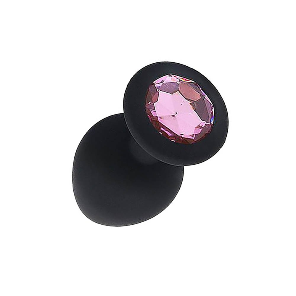 Plug Anal Joia em Silicone com Base Redonda e Pedra Rosa 8 x 3,4cm Preto | Foto 04