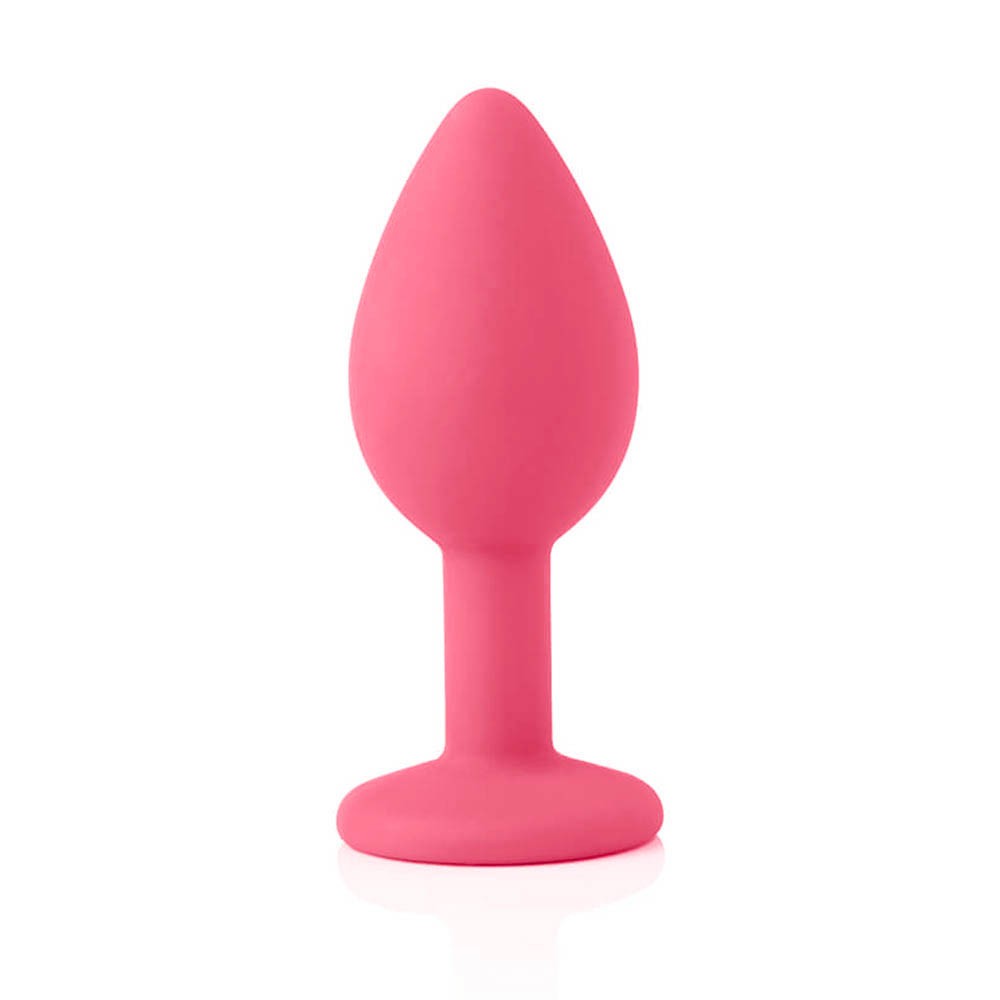 Detalhe da textura do silicone pink do plug anal joia, mostrando a maciez do material e a qualidade do acabamento